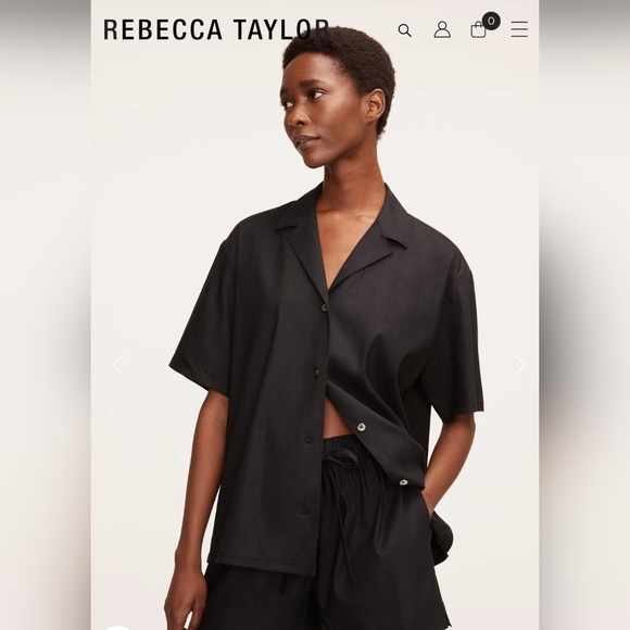 Rebecca Taylor Black Linen Cabana Button Down Collar Shirt - Picture 1 of 4
